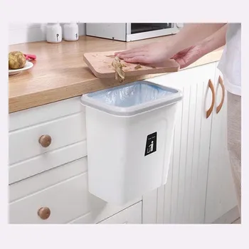 

Folding Waste Bin Kitchen Cabinet Door Hanging Trash Bin Trash Can Automatic Return Lid for for Bathroom Toilet Waste Storage