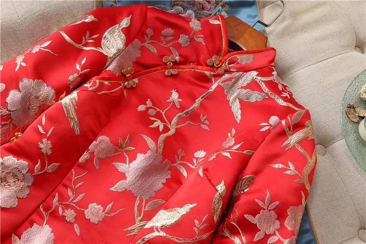 Новогодняя и зимняя Китайская традиционная одежда красные женские куртки с