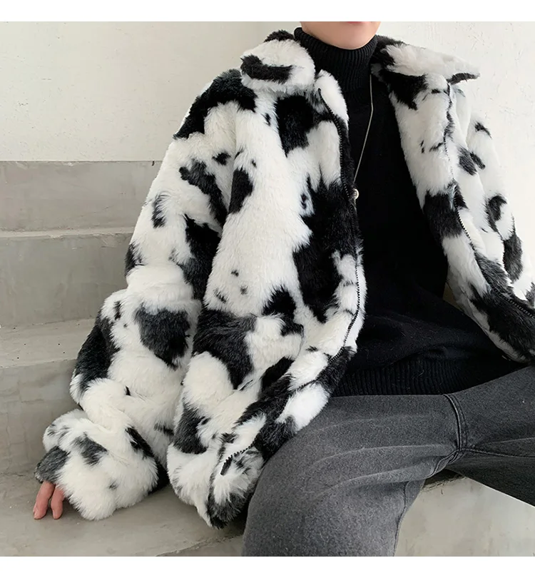 Разборчивая модель года, Зимняя Мужская Утепленная куртка с искусственным мехом из коровьей кожи, мужское модное свободное теплое пальто, Мужская Уличная уличная зимняя куртка большого размера