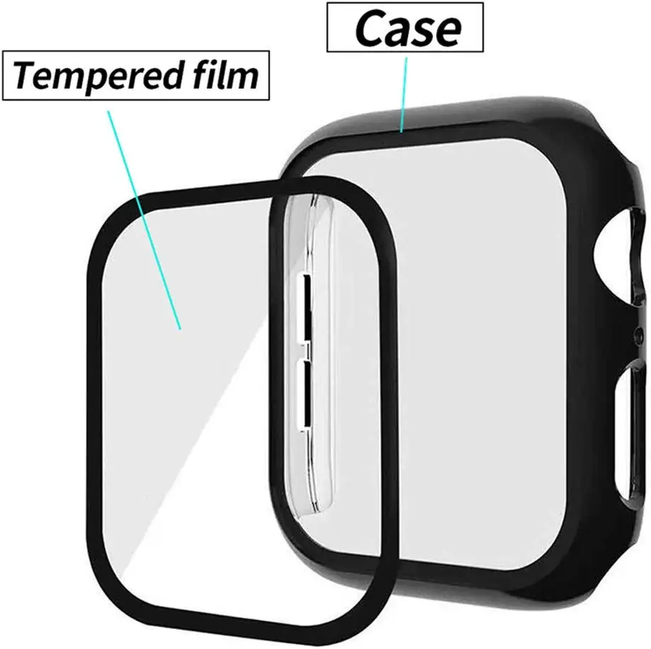 Чехол + закаленное стекло для Apple Watch 40 мм 44 Series 5 4 защита экрана чехол бампер iwatch 3 2