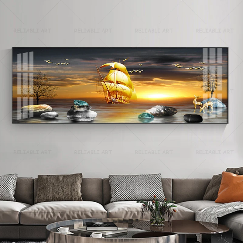 Stone Poster Deer Sailboat Landscape Wall Pictures Bedroom Home Decor New Golden Boat Canvas Painting 3 Ha3aea2f01d2a45ca8f538ee2a6a54ad6R