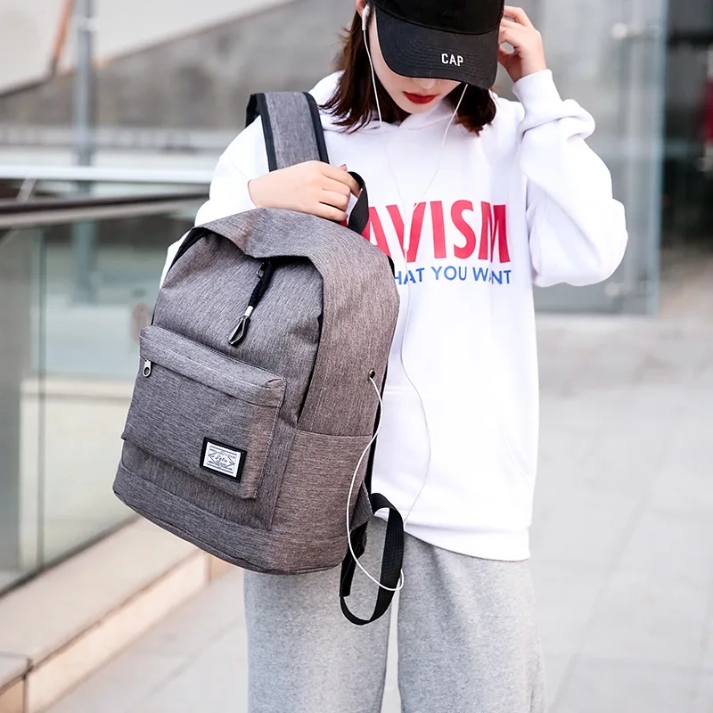 

Female Bag Canvas Backpack Extraposition USB Charging Port with Headphone Jack High School Schoolbag