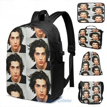 

Funny Graphic print Timothee Chalamet USB Charge Backpack men School bags Women bag Travel laptop bag