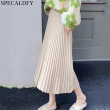 Зимние длинные трикотажные юбки для женщин s высокая талия эластичная повседневная юбка в складку для женщин большие качели серый черный Saia женский Faldas Mujer