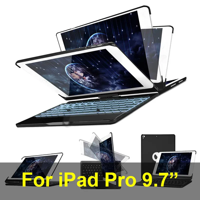 iPad Pro 9.7 Black Металлический материал 360 градусов Rotable 7 цветов с Подсветкой Bluetooth клавиатура Смарт ПК чехол для Apple iPad 9,7 - Цвет: iPad Pro 9.7 Black
