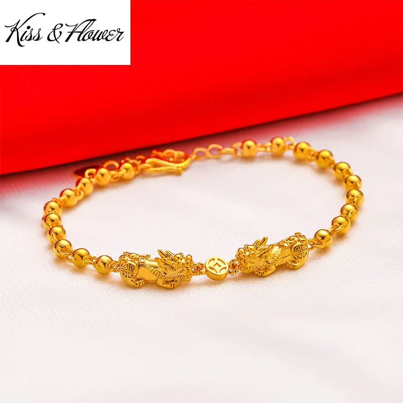 

KISS&FLOWER BR161 2022 Fine Jewelry Wholesale Fashion Woman Birthday Wedding Gift PIXIU Exquisite 24KT Gold Beads Chain Bracelet