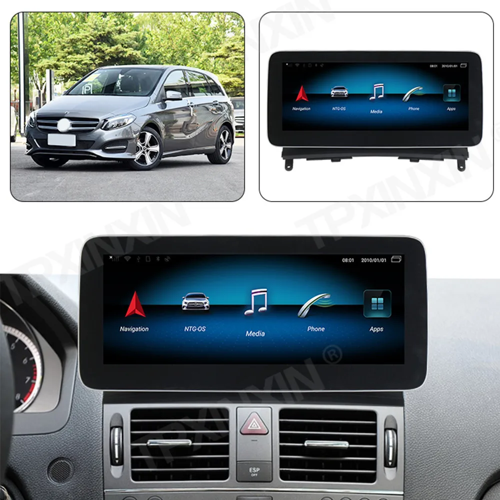 12.5inch Android 8G+128G 4G LTE Car GPS Navigation Multimedia Player For Mercedes Benz C CLASS W204 2007-2010 Wireless Carplay