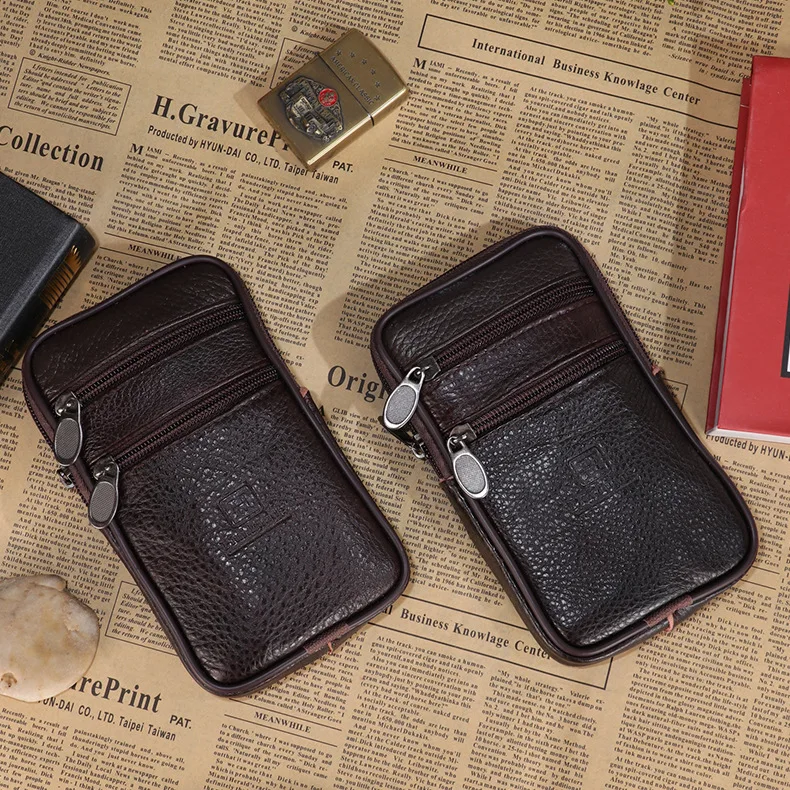 

Manufacturers Wholesale Outdoor Men Full-grain Leather Verticle Double Layer Zipper 5.5-Inch Wallet Hanging Wear Leather Belt Mo