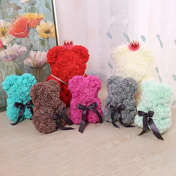 

2020 Valentine's Day Gift Pink Bear PE Flower for Wedding Lovers Birthday Gift Bear Shape Artificial Flower Home Decoration