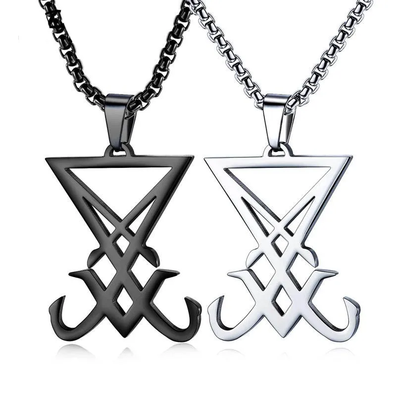 Черный серебристый цвет кулон Люцифера ожерелье для мужчин Sigil Люцифер сатана