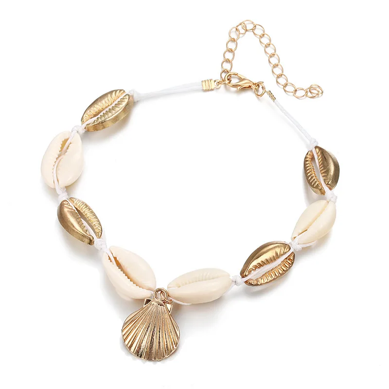 

Shell Bracelet Pulseira Feminina New Beach Fashion Metal Scallops Woven Joker Anklets Schelpen Coquillage Seashell Concha 2020