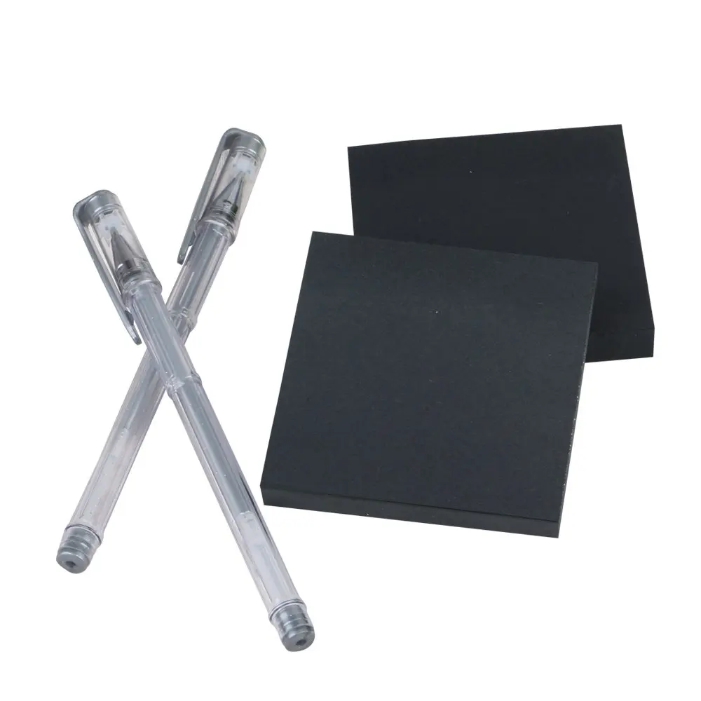 OUDE Black Sticky Notes, 3x3 дюйма, 100 листов на блокнот, 2 накладки, плюс 2 Серебристые гелевые ручки