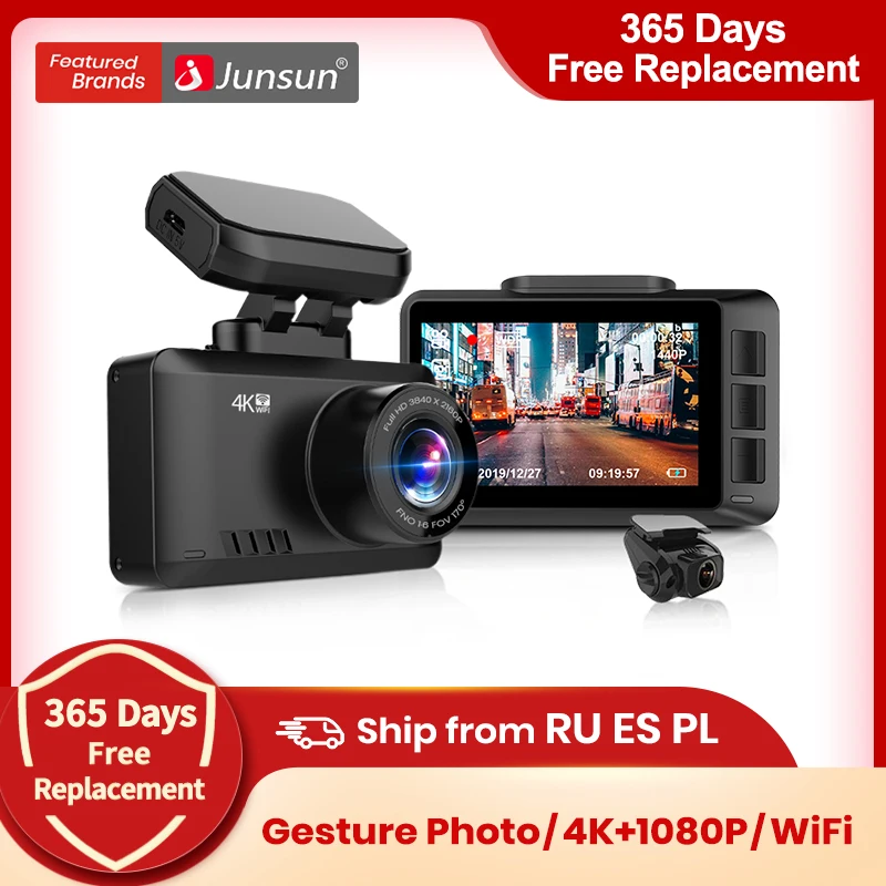 Junsun S595 4K Dash Cam жестовая фотография WiFi Автомобильная камера Dashcam 3840*2160P 30FPS Ultra HD DVR