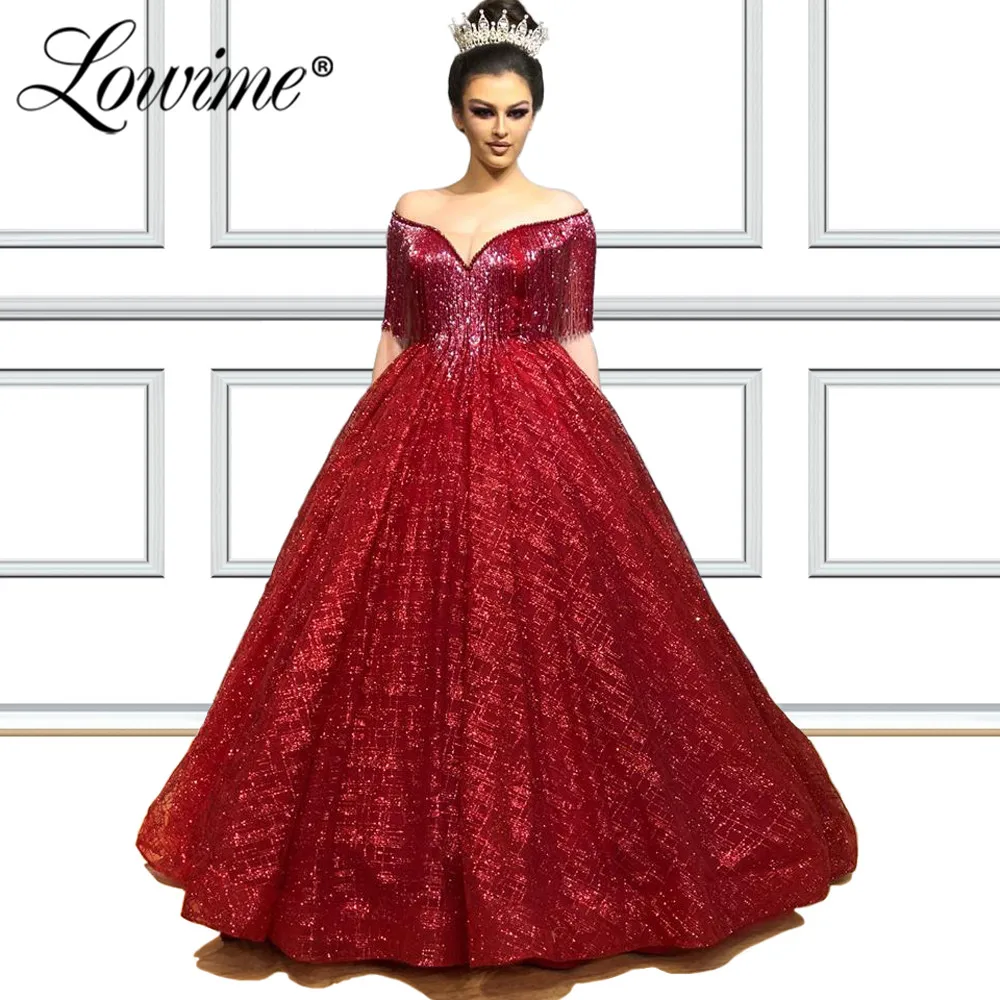

Shiny Fabric Glitter Burgundy Beading Tassel Evening Dresses Middle East Women A Line Celebrity Prom Dress Party Gowns Vestido