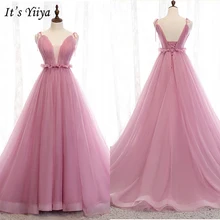 It's Yiya вечернее платье летние Вечерние платья на бретельках с бантом элегантное бальное платье принцессы с открытой спиной и кружевом E966