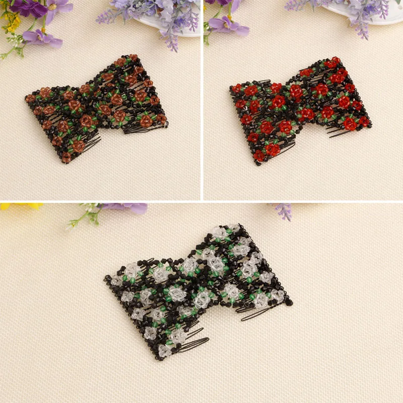 

Chic Magic Beads Elasticity Double Hair Comb Clip Stretchy Hair Combs Clips
