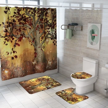

Tree Maple leaf Shower Curtain Bird Custom Waterproof Fabric Bathroom Curtains For Home Decors Polyester Fabric Bath Curtain
