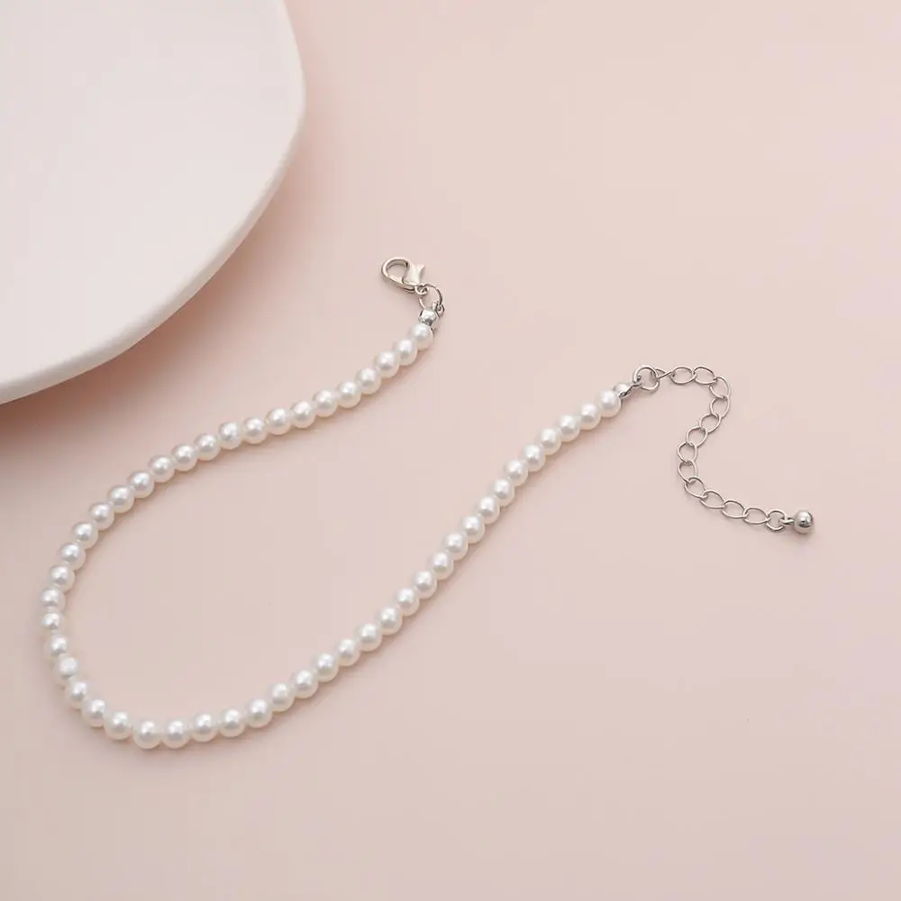 IngeSight.Z Bohemian Imitation Pearl Anklet Bracelet Summer Beach Simple Anklets On Foot Barefoot Sandals for Women Jewelry Gift - Image 4