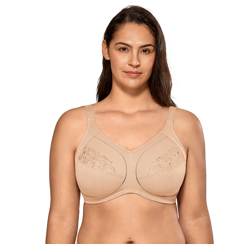 Beige02 Женский бюстгальтер без косточек размера плюс с вышивкой - Цвет: Beige02