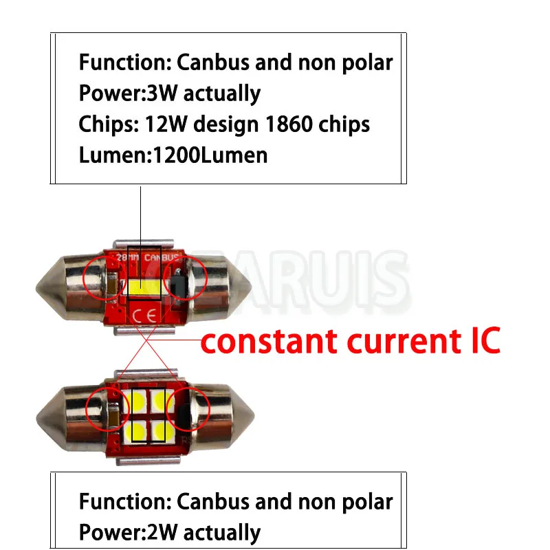 100X c5w светодиодная лампа CANBUS C10W гирлянда 28 мм 29 мм 3030 4 SMD 3030 1860 чипы 3W 2,16 Вт купольная лампа для чтения светильник для салона автомобиля Белый