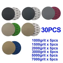 

30Pc 5inch 125mm Round Sandpaper Wet Dry Sanding Disc Sand Sheet Hook Loop Pad 1000-7000 Grit Metal Polishing Pad Grinding Tool