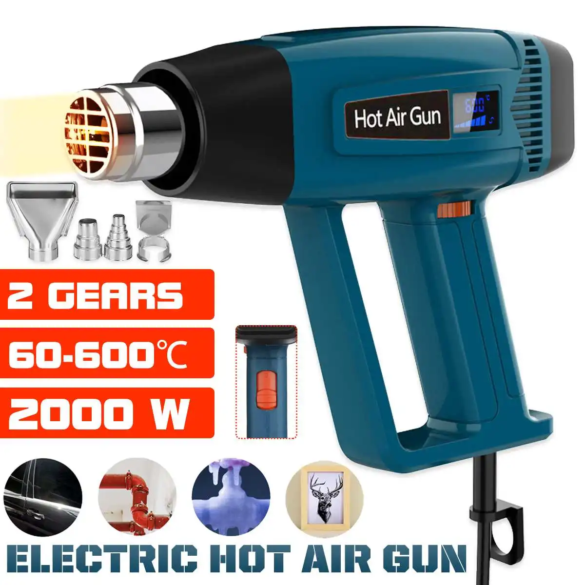 2000W LED Hot Air Gun Kit Large Handle Digital display Variable