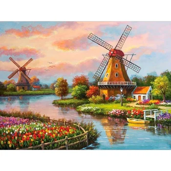 

5D diy Full Square/Round Diamond Painting Windmill Landscape Embroidery Rhinestone Mosaic picture Cross Stitch Home Decor