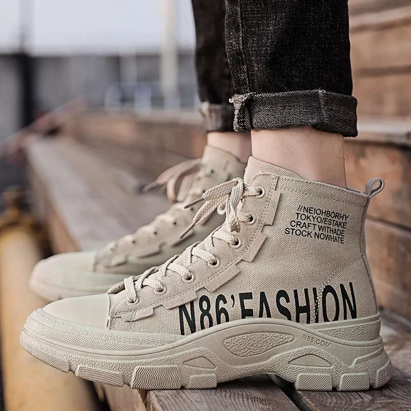 

2019 New Style Worker Boot Men's Casual Trend Hard Bottom Cowboy Canvas Boots Outdoor Anti-slip Mid-top Skate Shoes