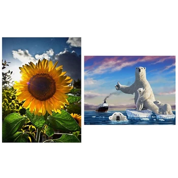 

Diy 5D Diamond Painting by Number Kit for Adult(Sunflower) & Diamond Embroidery Animal Polar Bear