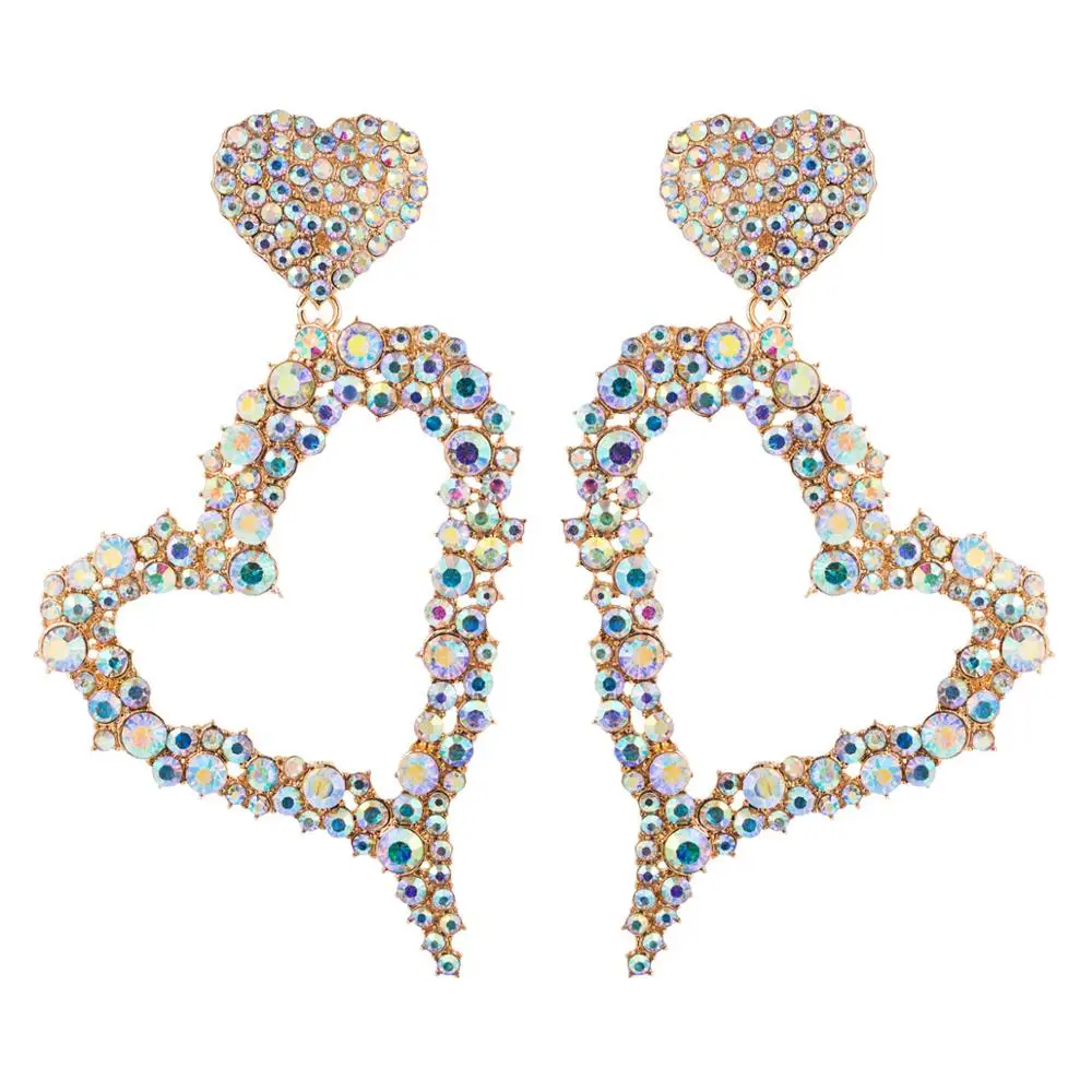Bling AB Цвет Стразы кулон с большим сердцем Женские Висячие серьги аксессуары модные свадебные массивные серьги ювелирные изделия
