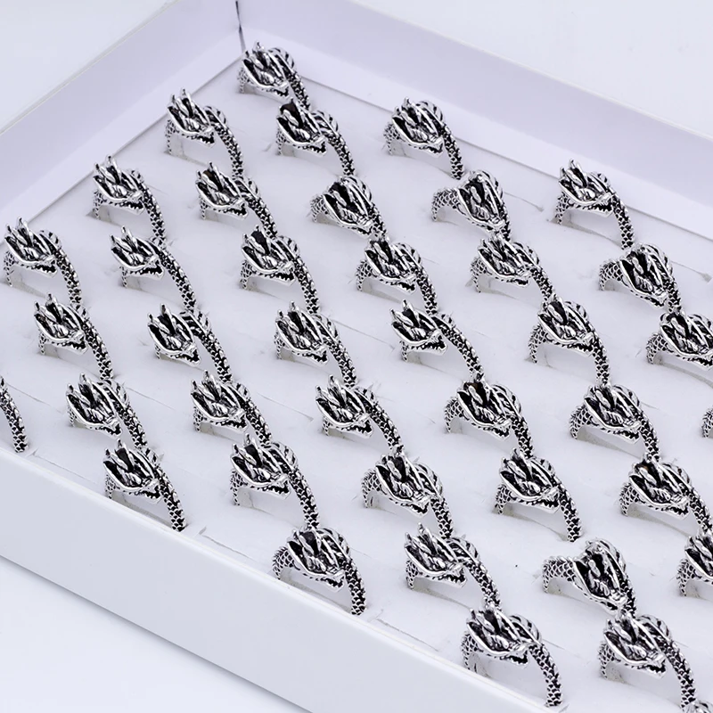 Fashion 50pcs Adjustable Men's Ring Dragon-shaped Punk Retro Men's Domineering Animal Finger Ring Creative Gift Jewelry 4
