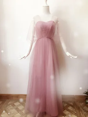 Тюлевое подростковое фиолетовое платье для невесты размера плюс, розовое элегантное платье для женщин, для свадебной вечеринки, для выпускного, для сестры, для гостей, для клуба, длинное, простое - Цвет: red bean pink