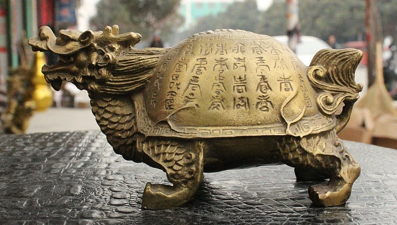 Folk Chinese Fengshui Bronze Longevity Dragon Tortoise Turtle Animal Statue | Дом и сад