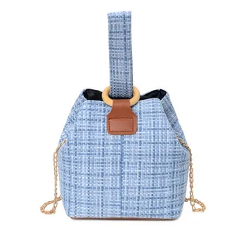 

New Autumn And Winter Plaid Crossbody Bags For Women Chain Shoulder Bags Wool Messenger Bags For Girls Bucket Handbags Knitting