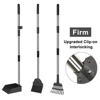 

3pcs/set Grass Tray Rake Spade Cleaning Tool Lawns Portable Dog Pooper Scooper Easy Pick Up Stainless Steel Adjustable Handle