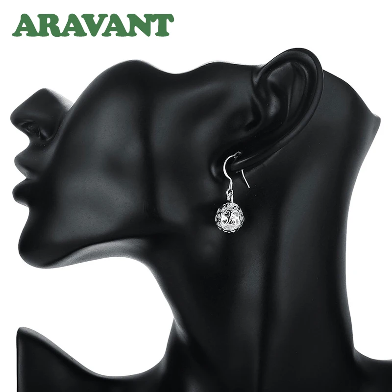 Aravant 925 Silver Jewelry Set Tassel Balls Drop Earrings Necklaces for Women Wedding Jewelry