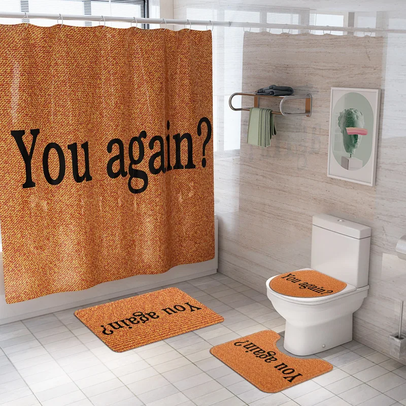 

4Pcs/set Your Again Bathroom Mat Set Non-slip Bath Mat Shower Curtain with Hooks Floor Mat Washable Bathroom Toilet Decor Rug