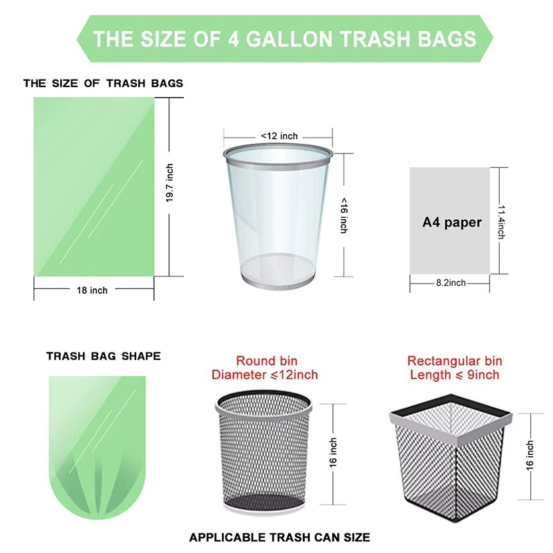 NEW-Trash Bags Biodegradable, Recycling& Degradable Small Garbage Bags Compostable Bags Strong Rubbish Bags Wastebasket Liners