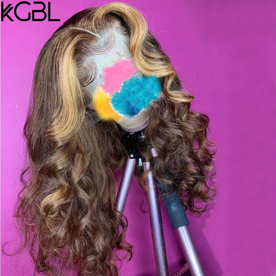 KGBL объемная волна 13*4 Кружева передний средний коэффициент "-22" не-Реми человеческие волосы парики натуральный цвет бразильские волосы парики с детскими волосами