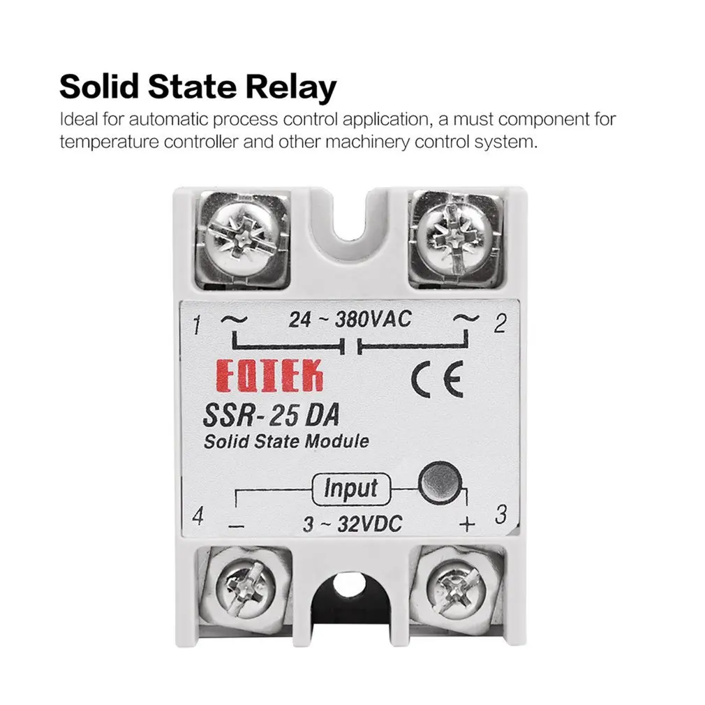 

Solid State Relay DC-AC 10A 25A 40A 60A 80A 100A 12V 3-32V DC TO 220V 24-380V AC Load Single Phase SSR for Temperature Control