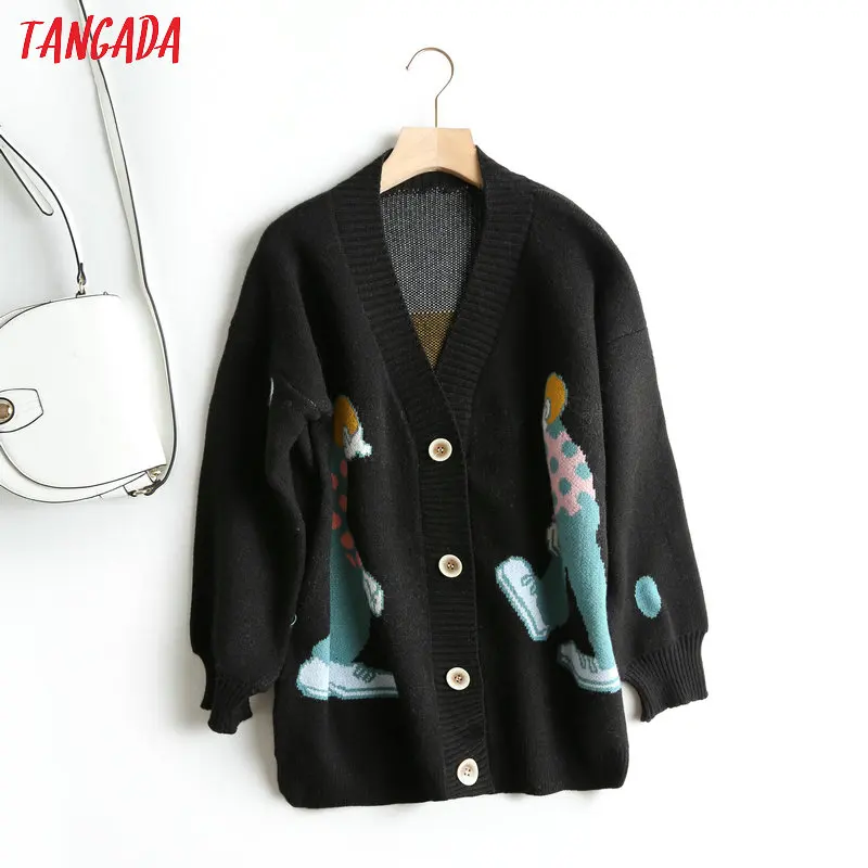 Tanie Tangada kobiety cute cartoon sweter sweter z długim rękawem przyciski kobiece grube swetry z dzianiny podstawowe czerwona czarna szara topy BC21