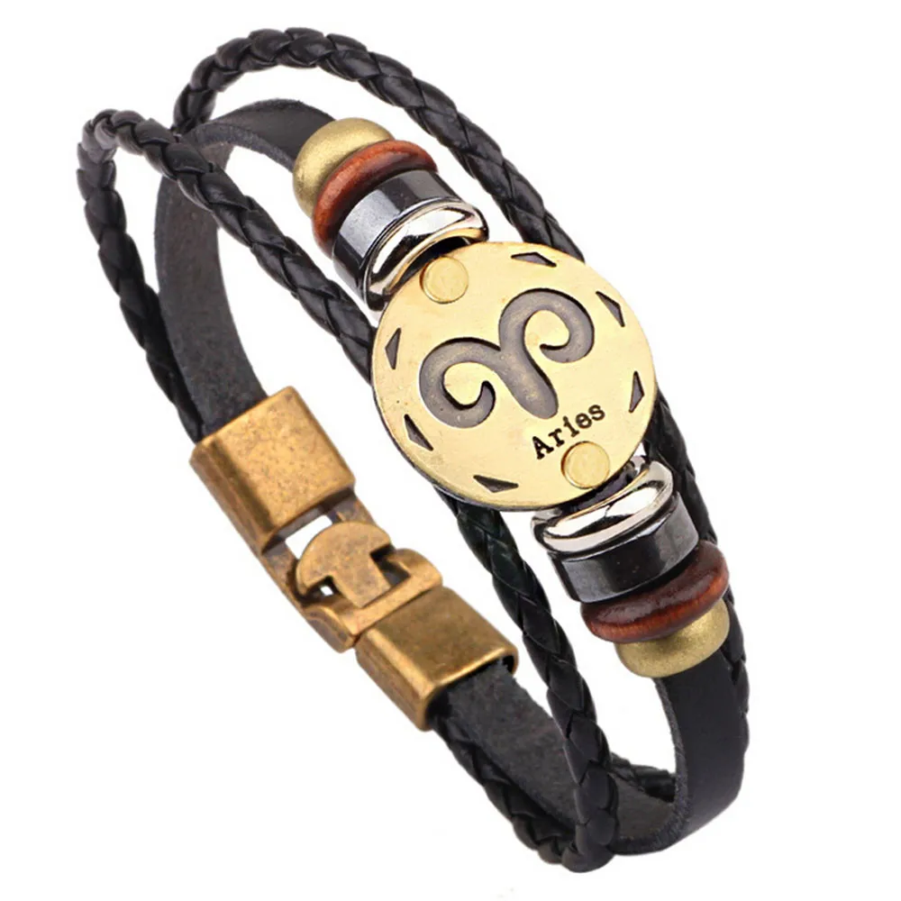 Мужской браслет 12 Созвездие креативный браслет мода повседневные ювелирные изделия кожаный браслет индивидуальный браслет#40