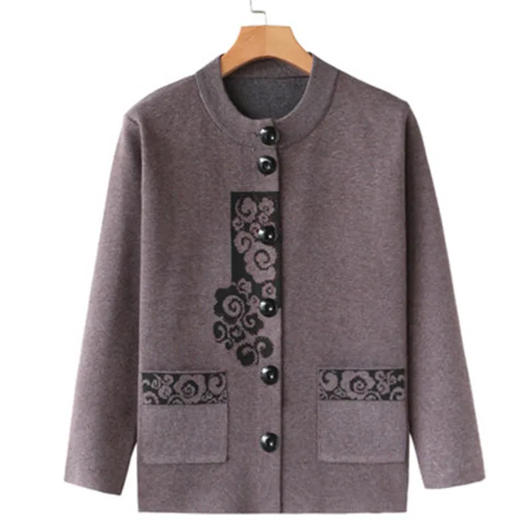 Весенне-осенний вязаный свитер для женщин среднего возраста с принтом, длинный рукав, однобортный Кардиган, куртка женская, плюс размер 4XL A2932 - Цвет: 1038 coffee