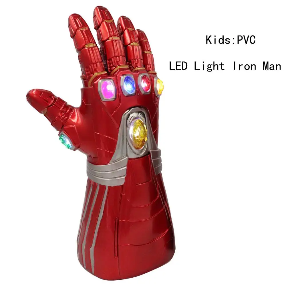 New Kids PVC Led Новые мстители Endgame Marvel супергерой Tony Stark для косплея Железного человека перчатки Бесконечность гаунтлет правая рука танос перчатки со светодиодами игрушка - Цвет: New Kids PVC Led