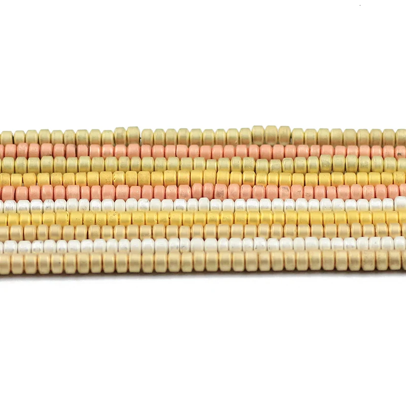 WLYeeS 3,4 мм покрытые розово-золотой, геометрической формы, цилиндрические бусины из Натурального Гематита, плоские круглые бусины, сделай сам, для изготовления ювелирных браслетов
