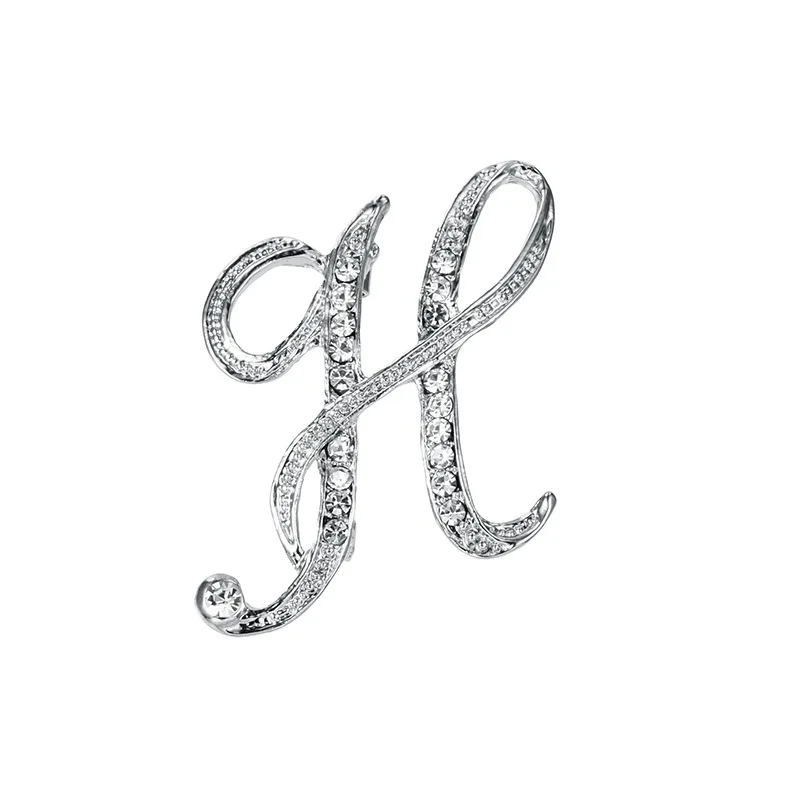 Letter H WEIMANJINGDIAN буквы А-Я, цинковый сплав, прозрачные кристаллы, стразы, начальная брошь, булавки для женщин, посеребренный цвет - Окраска металла: Letter H