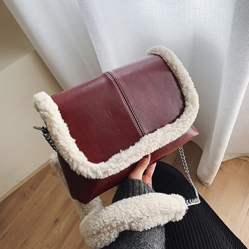 

Bags 2019 Winter New Retro Plush Decoration Small Bag Foreign Style Wild Women Bag Fashion Shoulder Bag Chain Messenger Bag
