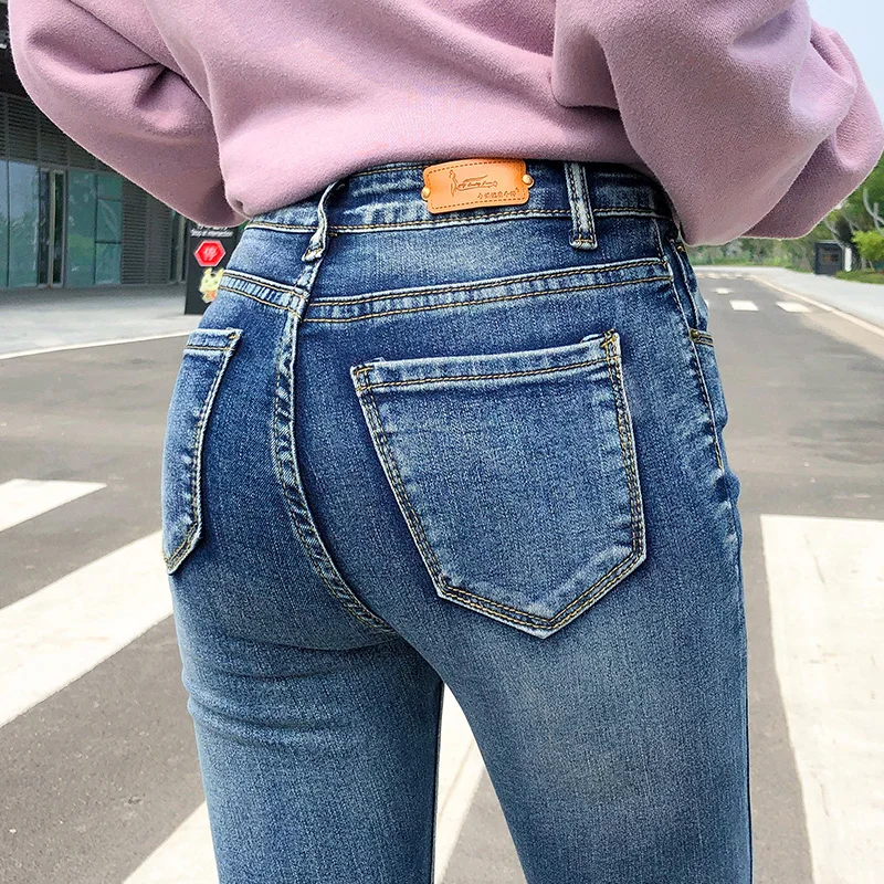 Women Stretch High Waist Classic Retro Jeans Lady Skinny Pants Push Up Leggings Mom Pencil Trousers Size 34 36 38 40 | Женская одежда