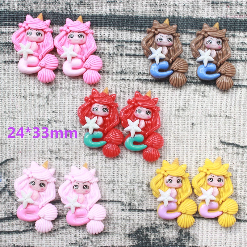 20Pcs Cartoon Mermaid Cute Hair Clips Mickey Resin Princess DIY Resin Baby Headbands Mini Pattern Applique Headwear Accessories