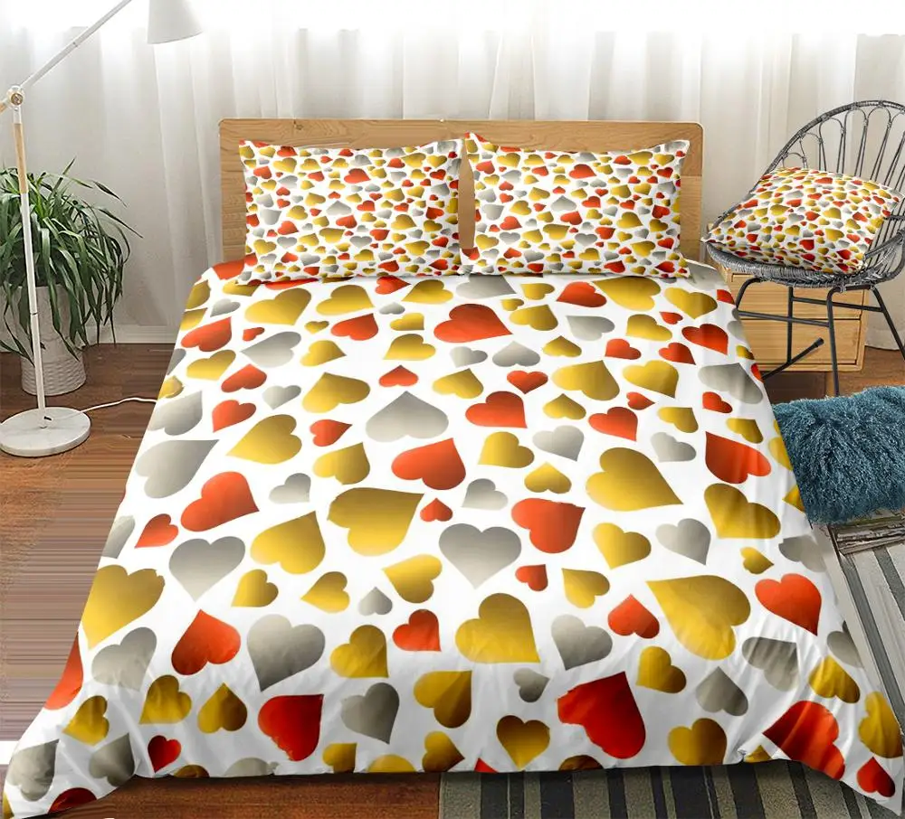 

Yellow Red Heart Duvet Cover Set Romantic Style Bedding Set Home Textiles Microfiber For Girls Kids Bedspread Bedlinen Beds Set